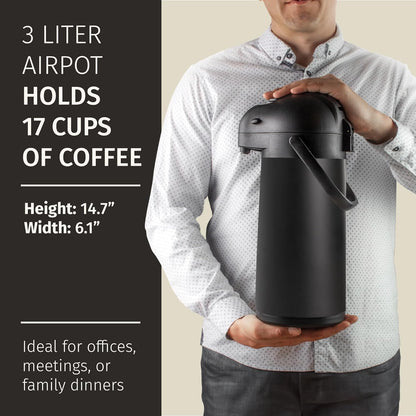 Airpot Coffee Dispenser With Pump, Black - 12 Hours Hot Water Dispenser with Pump, 36 Hours Cold - Coffee Thermal Carafe for Hot Drinks, Tea Flask for Beverages -Large Carafe w/ One-Handed Dispensing