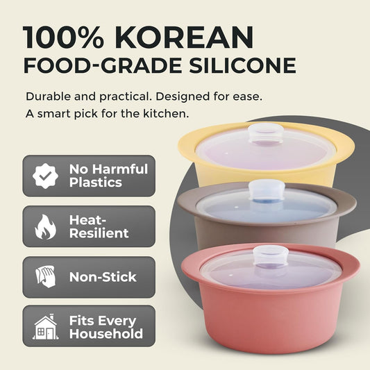 20oz Platinum Silicone Microwave Steamer Pot with Handle & Lid - Korea 100% Food-Grade Steamer Bowl, Heat-Resistant Cooker with Steam Holes, Easy Clean, Dishwasher Safe, Yellow