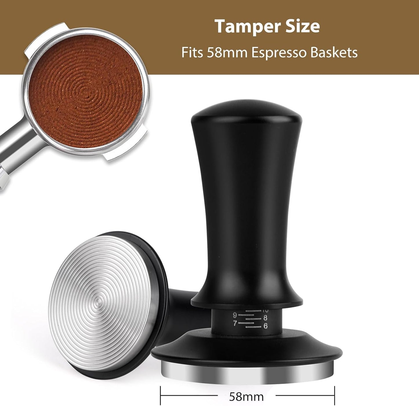 58mm Espresso Tamper, Coffee Tamper for Espresso Machine, Espresso Tamp with Spring Loaded Tamper, Depth-adjustable Espresso Hand Tampers 58mm