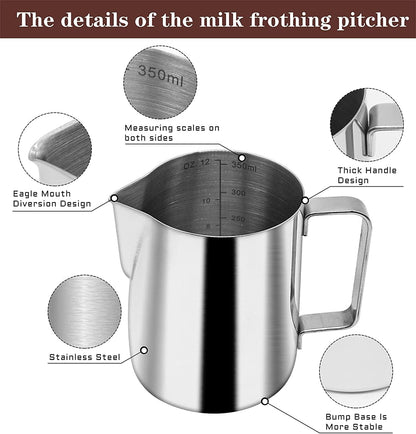 51 mm Coffee Tamper Set Coffee Press for Portafilter Machine Espresso Tamper with Tamper Mat, Frothing Pitcher (350ml/11.836oz), Barista Towel, Latte Art Pen and Decorative Stencils