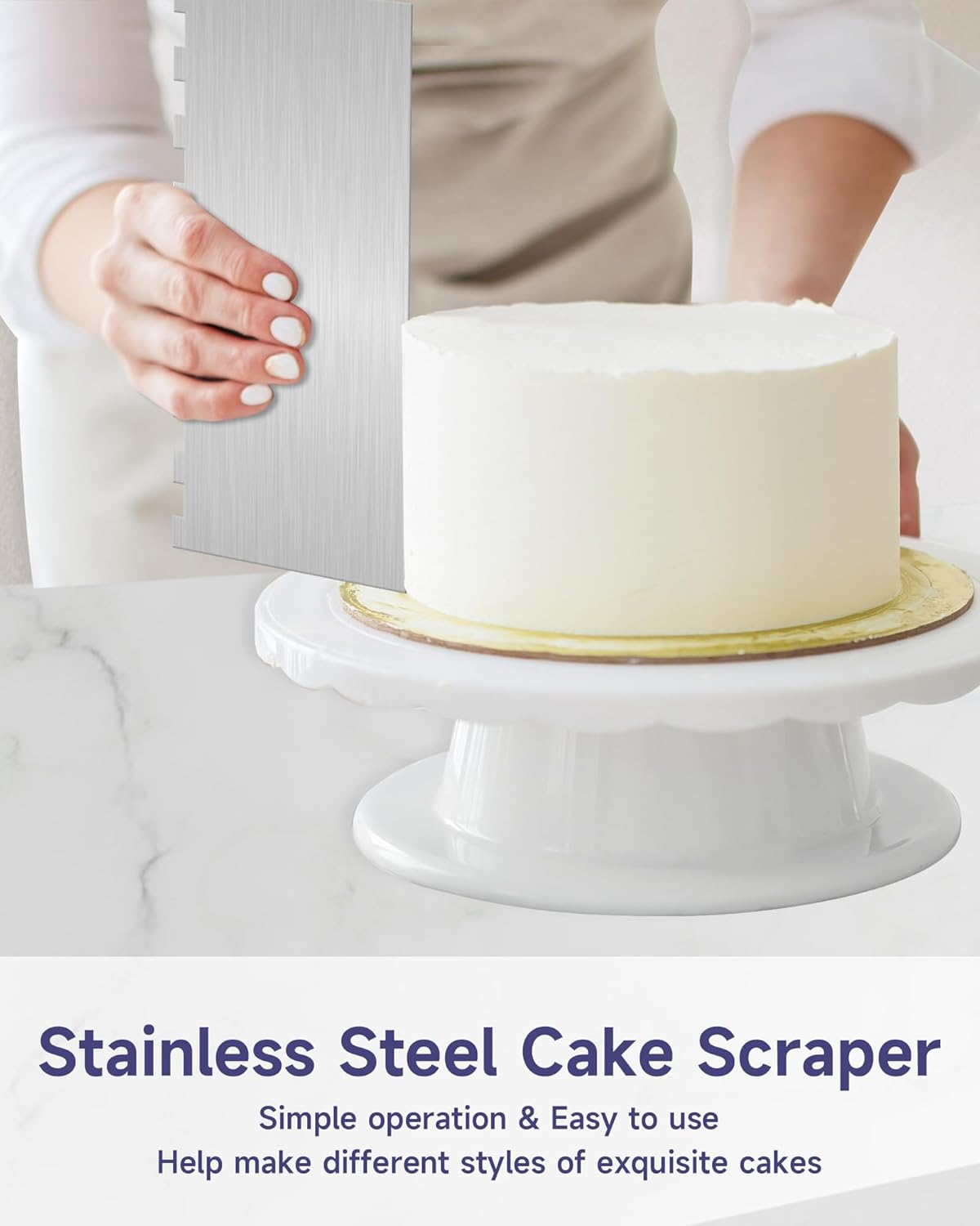 12 Inch Stainless Steel Cake Scraper Set of 2, Metal Cake Scraper Double Sided Patterned Edge for Icing Smoother,Tall Cake Scraper, Cake Combs for Buttercream