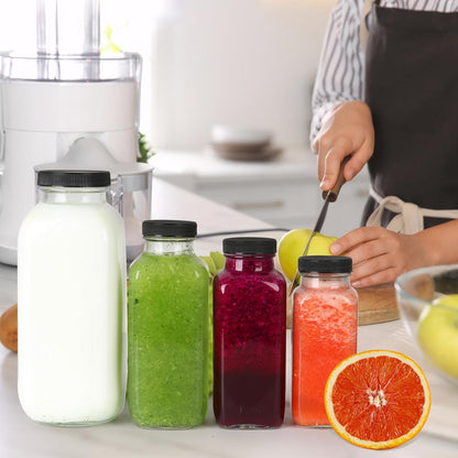 12 oz Glass Juice Bottles with Lids 12 Pack,Reusable Glass Drink Bottles,350ml Water Drinking Jars for Milk,Juicing,Kombucha,Ginger,Beverage Glassware,Juice Drinking Jars