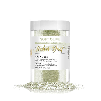 Bakell - Tinker Dust Soft Olive Green Edible Glitter for Cakes, Cupcakes, Cake Pops, Drinks, Dessert Vegan Glitter & Dusts (25g, Soft Olive Green)