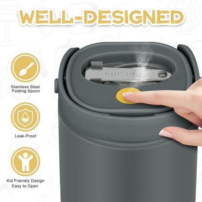 2 - in - 1 Soup Thermo for Hot Food 14oz with Snack Box Container Leak Proof Insulated Lunch Container Kids and Adults Stainless Steel Double Wall Vacuum Wide-mouth Thermal with Spoon and Handle