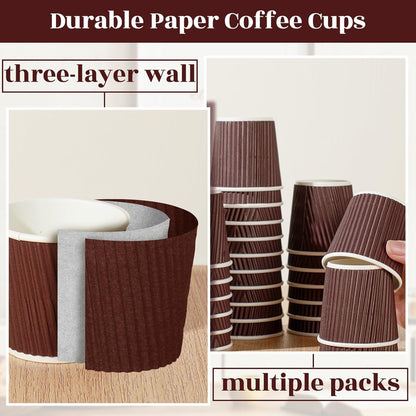 Yaomiao 200 Pcs 4 oz Disposable Espresso Coffee Cups Ripple Corrugated Paper Insulated Hot Cups for Party Cold Drinks Hot Beverage Tea(Coffee)