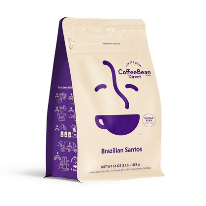 Coffee Bean Direct Brazilian Santos, Whole Bean Coffee, Arabica, Light Roast, 1 Pound Bag (Pack of 1)