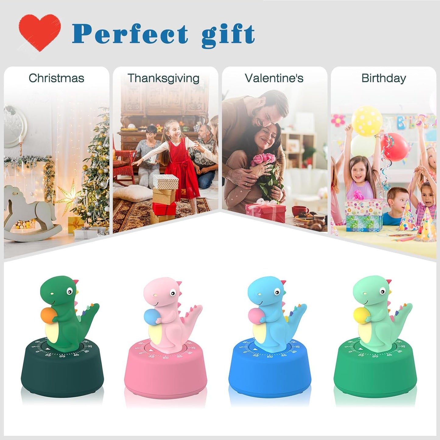 60 Minutes Mechanical Kitchen Timer,Cute Dinosaur Timer for Kids,Wind Up Egg Timer for Cooking,Reading,Classroom and Do Sports. (Light Green)