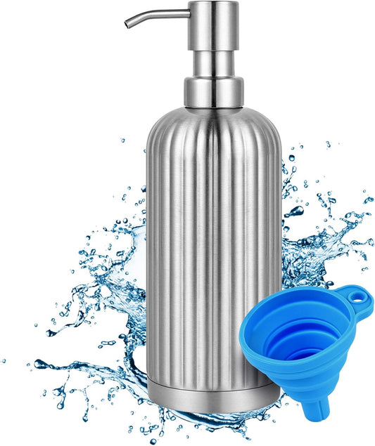 Countertop Soap Dispenser - Rust-Proof Roman Column Shaped Stainless Steel Bottle with Pump for Bathroom and Kitchen - 18 oz Brushed Nickel Liquid and Lotion Dish Soap Dispenser