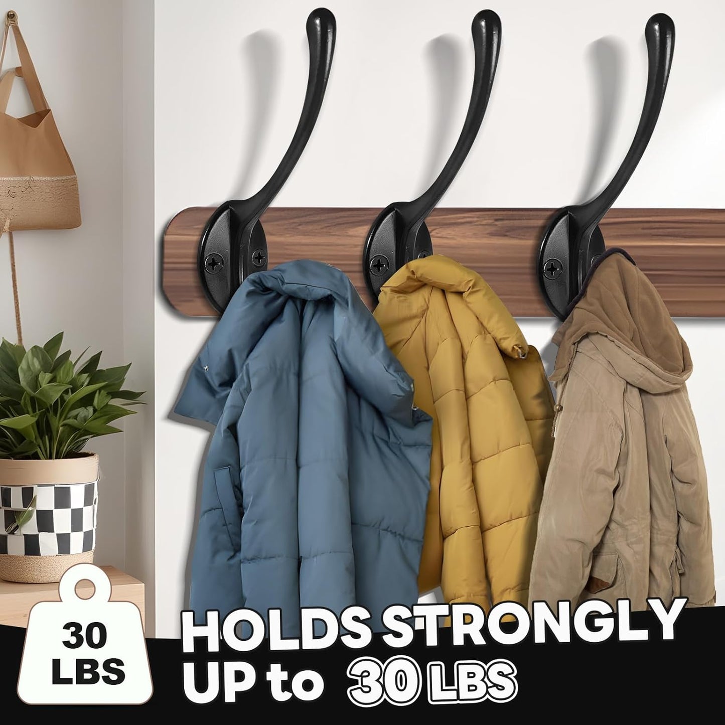 Wall Hooks for Hanging, 25-Pack Heavy Duty Metal Coat Hooks, for Living Room, Bathroom, Kitchen, Bedroom for Coats, Towel, Hat, Key, Closet, Bag (Black)