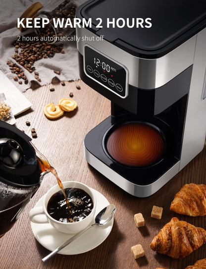 SHARDOR 10-Cup Programmable Coffee Maker, Regular & Strong Brew Drip Coffee Machine for Home and Office, Auto Shut Off, Permanent Filter, Silver