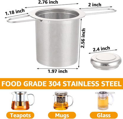 4 PCS Tea Strainer with Lid 304 Stainless Steel Tea Infuser Basket for Loose Tea Extra Fine Mesh Tea Diffuser Long Handle Tea Strainers Filters for Hanging on Teapots Mugs Cups