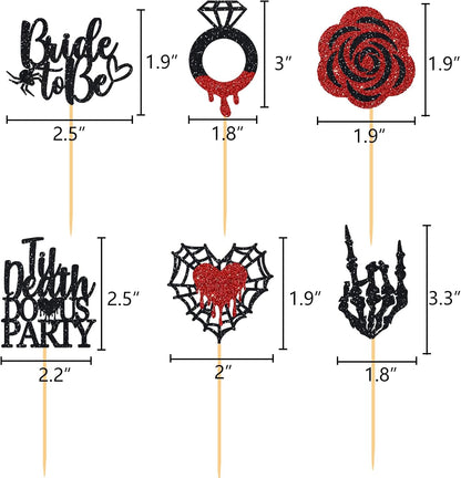 Halloween Bachelorette Cupcake Topper Bride To Be Ring Skeleton Hand Heart Blood Glitter Food Picks Horror Ghost Engagement Party Decoration Red