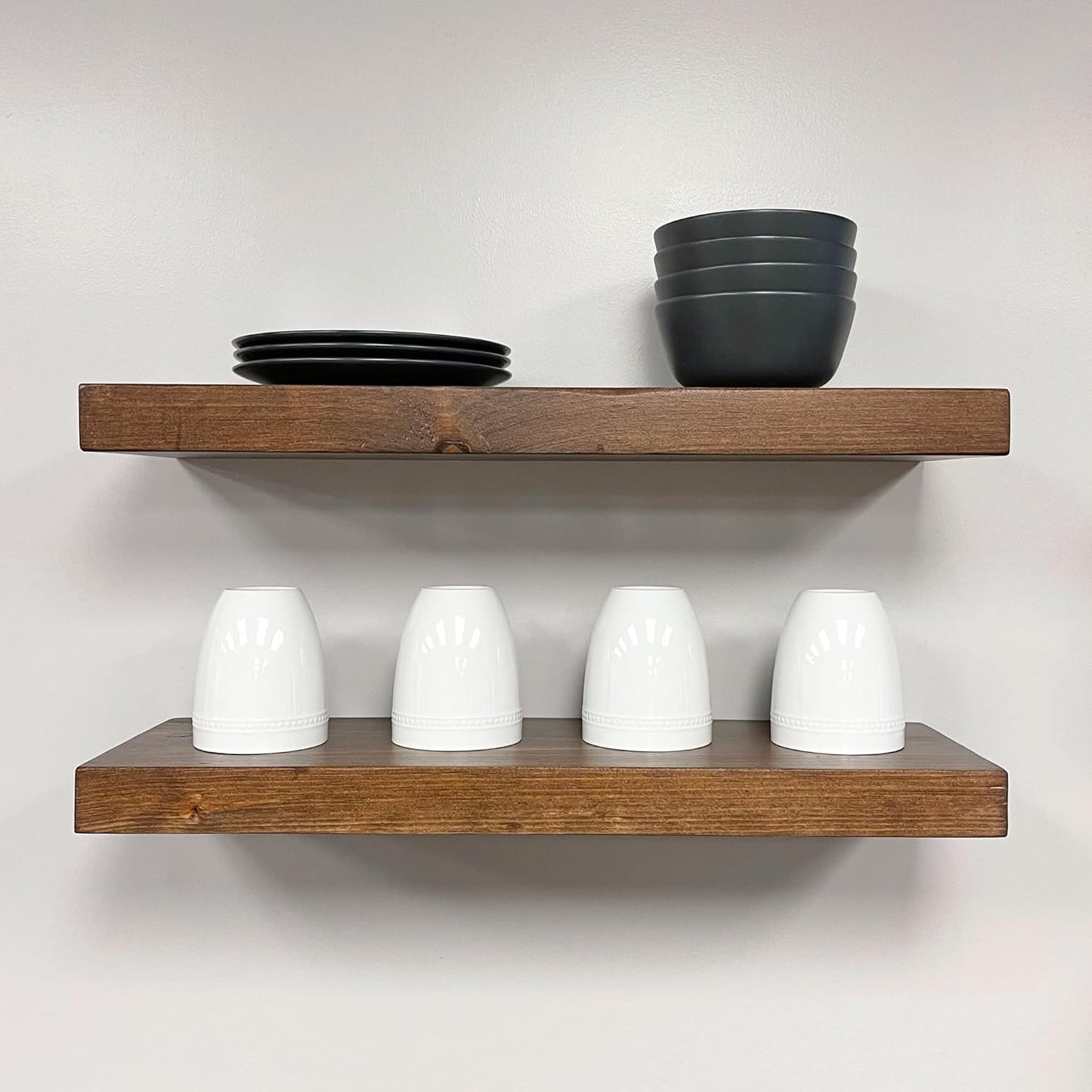 URBANDI, Rustic Floating Shelves, Set of 2, Hidden Bracket, Solid Wood, Heavy Duty, Wall Mounted Shelves, (Provincial, 48Wx10D)