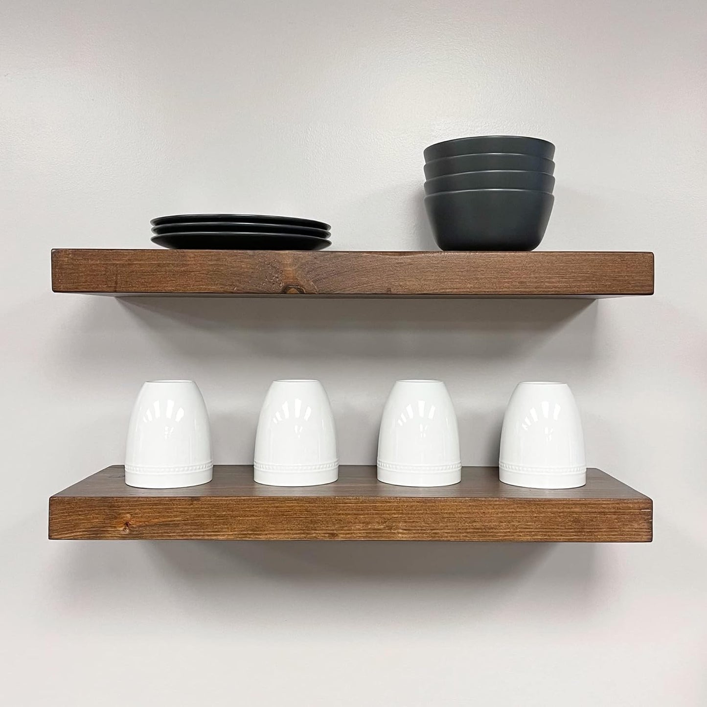 URBANDI, Rustic Floating Shelves, Set of 2, Hidden Bracket, Solid Wood, Heavy Duty, Wall Mounted Shelves, (Provincial, 24Wx6D)