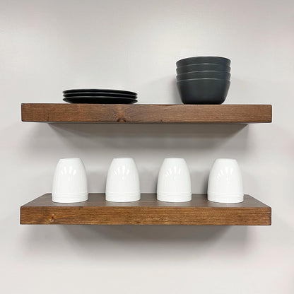 URBANDI, Rustic Floating Shelves, Set of 2, Hidden Bracket, Solid Wood, Heavy Duty, Wall Mounted Shelves, (Provincial, 48Wx6D)