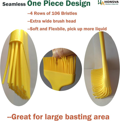 Widened Silicone Pastry Basting Brush 2 Pcs, One-Piece Design, W/3.5", Heat Resistant Kitchen Brush for Baking, Grilling, Saucing Oil, BBQ Sauce, Marinade etc, Dishwasher Safe,Yellow&Green