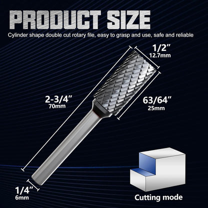 CATITO Cylinder End Cut Die Grinder Bit, Cut Carbide Rotary Burr for Steel, Wood and Metal Working, Engraving, polishing and Cleaning