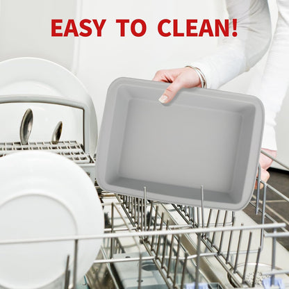 Sunsetbaby Silicone Baking Dish with Handles, Deep Rectangular Bakeware Cake Pan, Compatible with Fancy Panz, for Lasagna, Cake, Brownie or Family Dinner, 12.6 x 9.8 x 2.1 Inch (Grey)