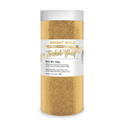 BAKELL Bright Gold Edible Glitter, 50 Grams | TINKER DUST Edible Glitter | KOSHER Certified | 100% Edible Glitter | Cakes, Cupcakes, Cake Pops, Drinks, Dessert Vegan Glitter & Dusts (50g, Bright Gold)