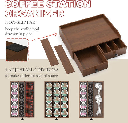 Wooden Coffee Pod Holder & Organizer - Coffee Station Organizer for Counter, Coffee Pods and Tea Organizer Holder Compatible with Keurig Pod & K-Cup | 30 Pod Capacity