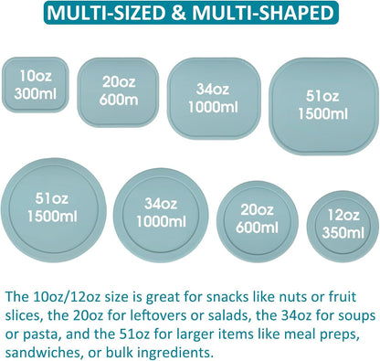 100% Silicone Food Storage Containers with Lids, 8 Pack, 10oz to 51oz, Reusable Leakproof Nesting & Stackable Silicone Bento Lunch Box, Microwave Freezer Dishwasher Oven Safe, BPA Free, Slate Green