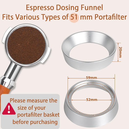 Aluminum Espresso Portafilter Funnel, 51mm Dosing Funnel with Magnetic