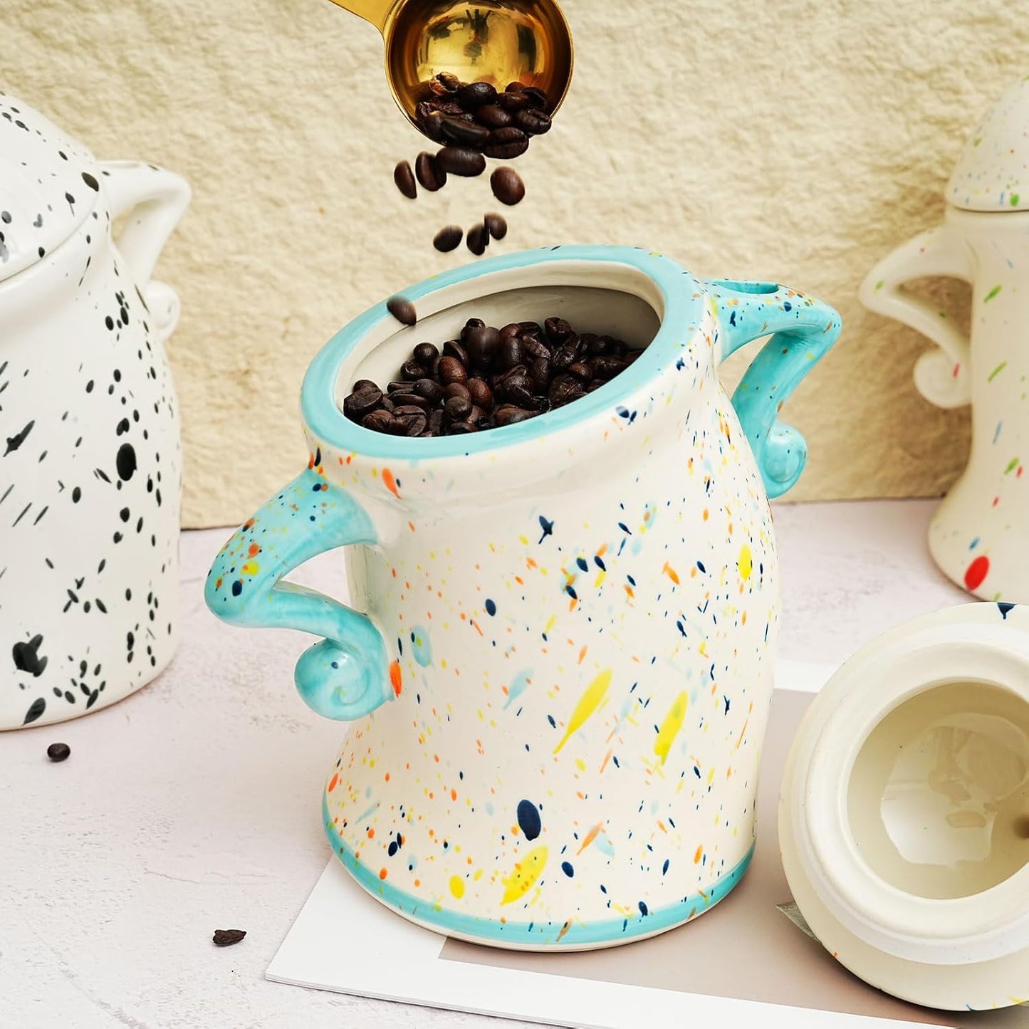 Canister With Attitude,Large Capacity Cute Sassy Storage Canister,Interesting food jars, stylish airtight large ceramic lids, coffee, tea, sugar and spice storage jars with spoons (Blue)