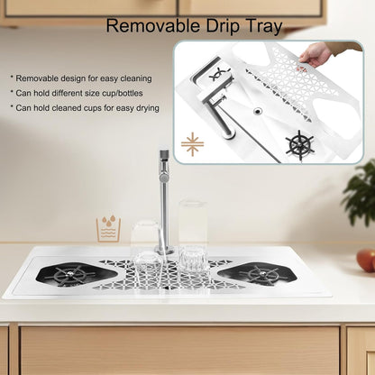 DIBTSA Pitcher Rinser, Stainless Steel Countertop Glass Rinser Cup Washer Sink with Side Spray, Drip Tray for Home Cafe Restaurant