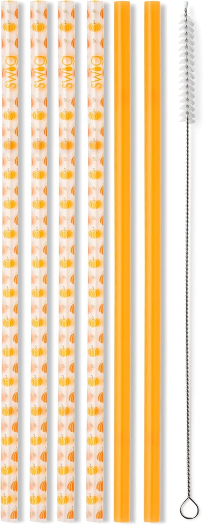 Swig Life Reusable Straws Pumpkins + Orange Tall Straw Set & Cleaning Brush, Each Straw is 10.25 inch Long (Fits Swig Life 20oz Tumblers, 22oz, and 32oz Tumblers)
