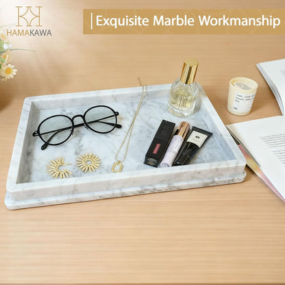 Natural Marble Rectangle Sink Tray L 12 x W 8 x H 1.37 Inch, Carrara White Limestone Bathroom Vanity Tray, Modern Countertop Organizer, for Soap Dispenser, Kitchen, Home Decor