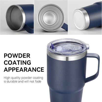 VEGOND 20 oz Tumbler Bulk with Handle Lid and Straw, Stainless Steel Insulated Travel Coffee Mug Set, Spill Proof Double Wall Metal Tumblers Cups, Powder Color Navy Blue 12 Pack
