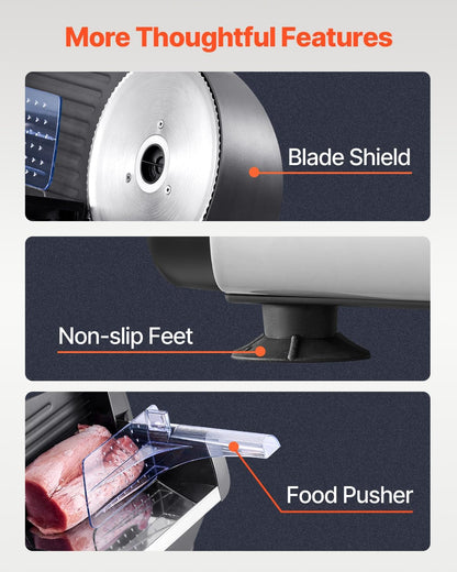 VEVOR Meat Slicer, 7.5 inch Electric Deli Food Slicer with two Premium SUS420 Blades, 0-0.6 inch Adjustable Thickness, 180W Food Slicer Machine for Meat, Hard Bread and Cheese, Home Use