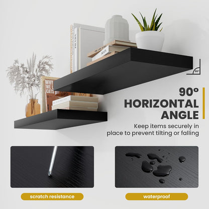 48 Inch Floating Shelves, 9.3" Deep Floating Shelf Wall Mounted, 48" Wall Shelves, Rustic Deep Bookshelf, Large Display Shelves & Storage Shelves for Bedroom, Living Room, Black, Set of 1