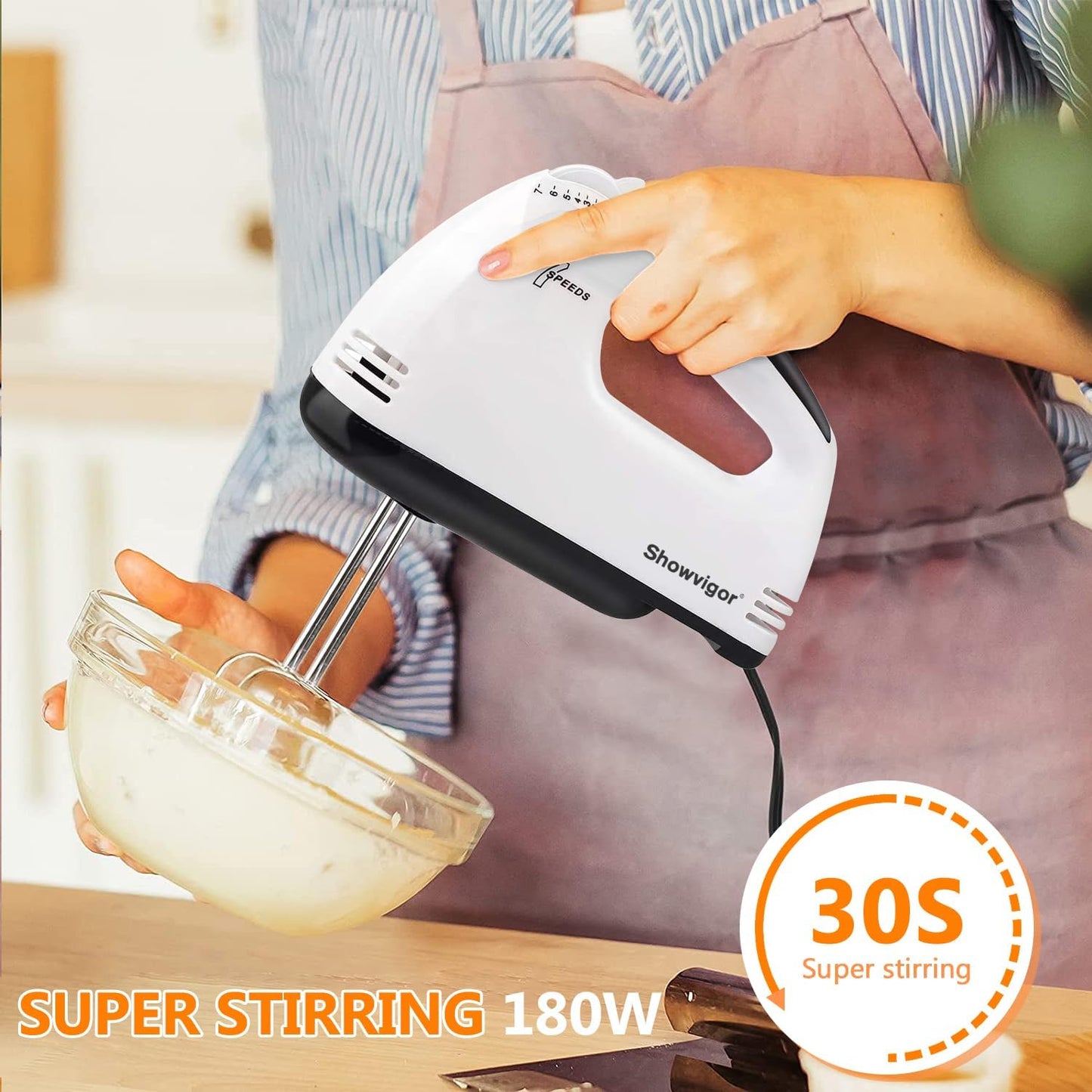 Handmixer Electric Handheld - 7 Speed Portable Kitchen Mixer Electric with 5 Stainless Steel Accessories Whisk, Food Beater for Whipping Mixing Cookies Cakes,Cooking,Baking
