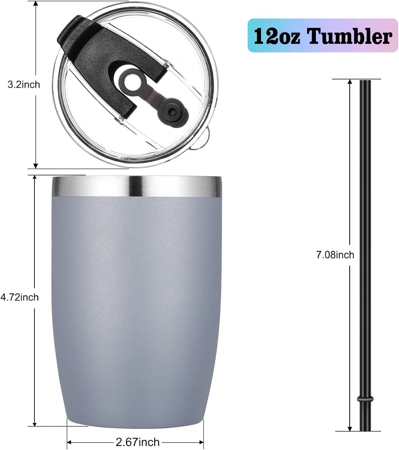 VEGOND Stainless Steel 12 oz Tumblers bulk Vacuum Insulated Double Wall Travel Tumbler with Lid and Straw Reusable Tumbler,Grey 12 pack