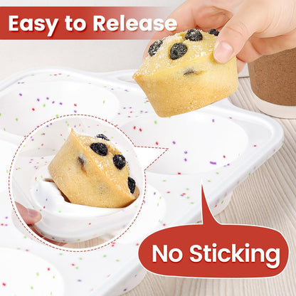 CAKETIME Large Muffin Pan, Metal Reinforced Frame 3.5 Inch Jumbo Silicone Muffin Pan Nonstick 6 Cups for Baking Jumbo Muffin, Frittatas, Jumbo Cupcakes 2 Pack