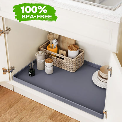 FLATO Waterproof Under Sink Mat 34" x 19" Shelf Liner for Kitchen and Bathroom, Cabinet Protector, Organizers and Storage, Flexible Silicone Drip Tray