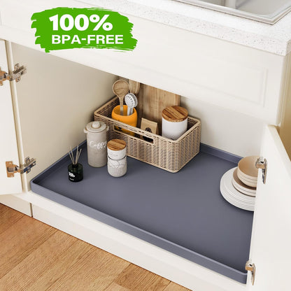 FLATO Waterproof Under Sink Mat 40" x 22" Shelf Liner for Kitchen and Bathroom, Cabinet Protector, Organizers and Storage, Flexible Silicone Drip Tray