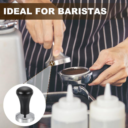 uxcell 51mm Coffee Tamper, Stainless Steel Espresso Press Tamper, Espresso Tamper with Wooden Handle Suitable for Coffee Shop, Restaurant Bar, Bakery (Black)