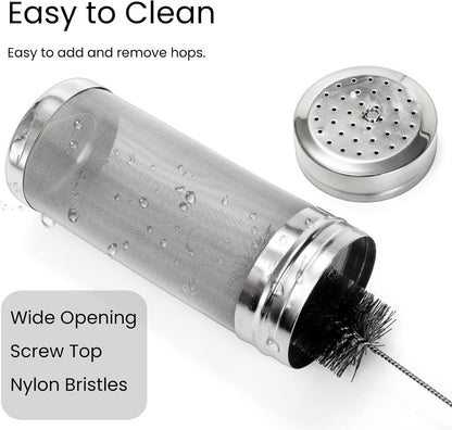 2 Pack Beer Dry Hopper Filters, 2.8 x 7 inch 300 Micron Mesh Hop Strainer with Lid, Stainless Steel Beer Hop Spider with Nylon Bristles, Brewing Filters Straining Keg for Home Coffee Wine Juice