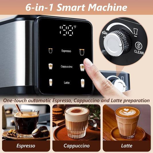 Espresso and Cappuccino Machine, 20 Bar Dual Boiler Latte Maker with Touch Control & Digital Temperature Display, Compact Coffee Machine for Home, Automatic Milk Frother