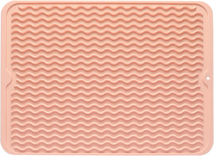 Silicone Dish Drying Mat for Multiple Usage,Easy clean,Eco-friendly,Heat-resistant Silicone Mat for Kitchen Counter or Sink,Refrigerator or drawer liner Pink L 16 inches x 12 inches