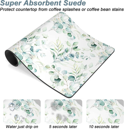 Rnivvi Coffee Mat, 16" x 24" Cute Minimalism Design Coffee Bar Mats for Espresso Machine Station Accessories and Organizer, Hide Stain Rubber Backed Absorbent Dish Drying Pad for Kitchen Counter,White