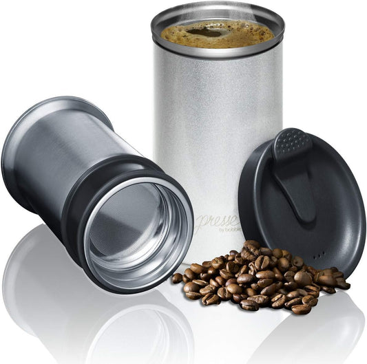 PRESSE by Bobble French Coffee Press And Insulated Stainless Steel Travel Tumbler for On-The-Go Brewing - 13 oz (Stainless Steel)