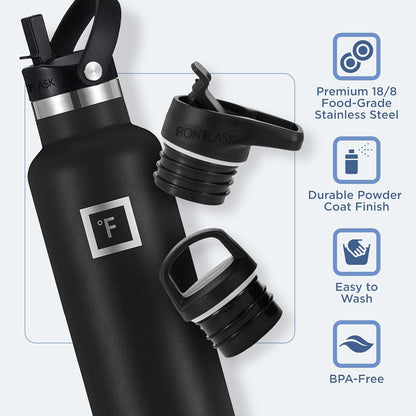 IRON °FLASK Camping & Hiking Hydration Canteens - 3 Lids (Narrow Straw Lid) Leak Proof Vacuum Insulated Stainless Steel - Hot & Cold Double Walled Sports Water Bottle - Lavender, 24 Oz