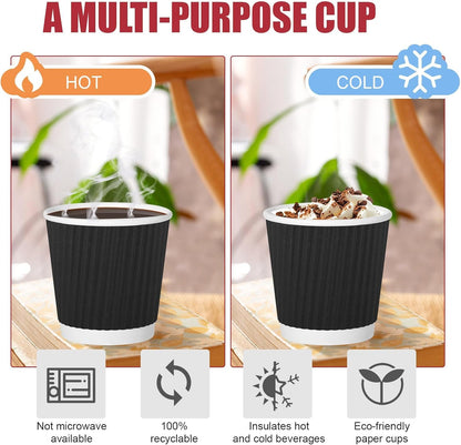 240Pack Paper Espresso Coffee Cups, 4 oz Disposable Coffee Cups,Corrugated Insulated Ripple Wall, Paper Ripple Cups for Coffee, Hot Chocolate and Hot Tea Drinks -Black