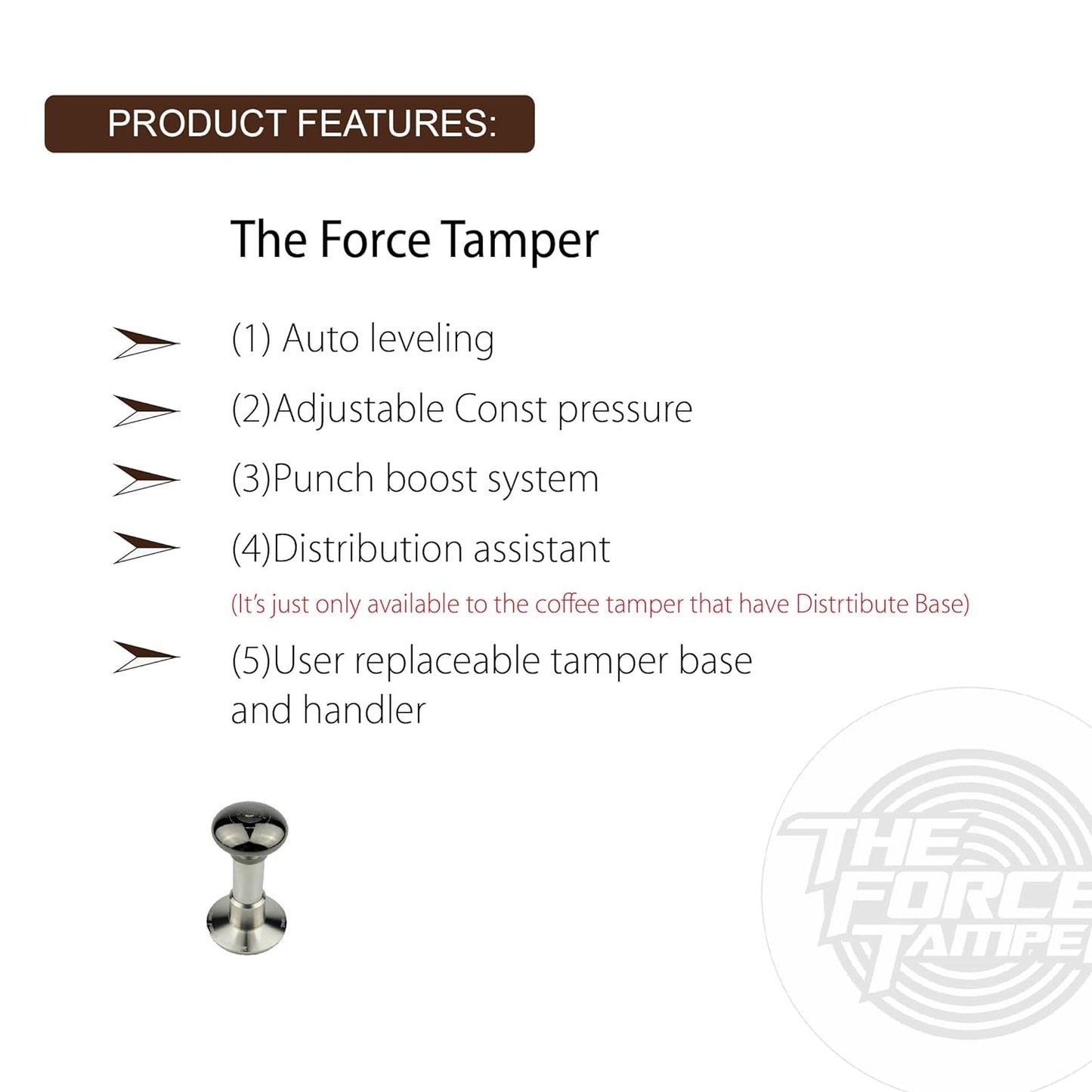 The Force Tamper Automatic Impact Adjustable Constant Pressure and Autoleveling Coffee Tamper Black Mirror Jellyfish AL Handle Set Pro (TRI-Distribute Set, 58.50mm)