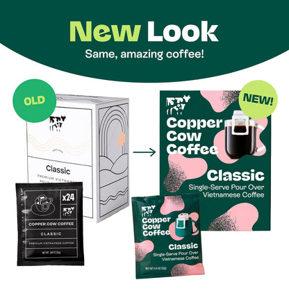 Copper Cow Premium Pour Over Single-Serve Vietnamese Coffee | Classic Black, Churro | Dark Roast | Includes 16 Coffees