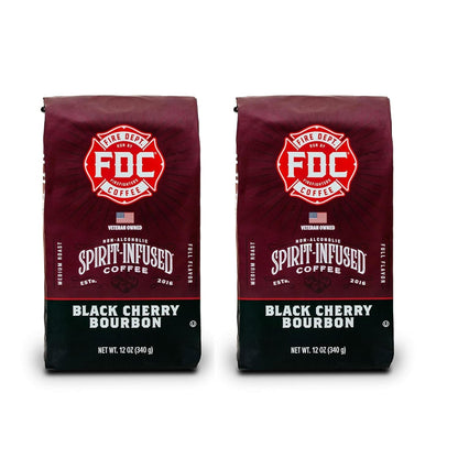 Fire Department Coffee - Black Cherry Bourbon Coffee - Gives Back to Firefighters - Premium Bourbon Infused Whole Bean - Non-Alcoholic - Roasted in the USA - Veteran Owned (12 oz, Pack of 2)
