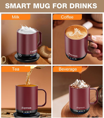 Self Heating Coffee Mug T1-16oz Fast Heating & Ultra Long-Lasting Battery Life, Heated Coffee Mug Up to 149℉ - Touch & App Controlled Coffee Mug, Birthday Gifts for Women and Men